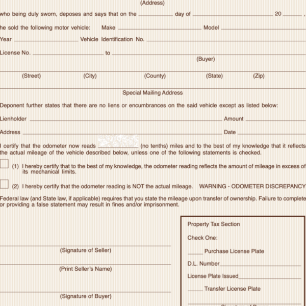 **NEW** 1-Part PTO-81 Affidavit & Notification of Sale of Motor Vehicle